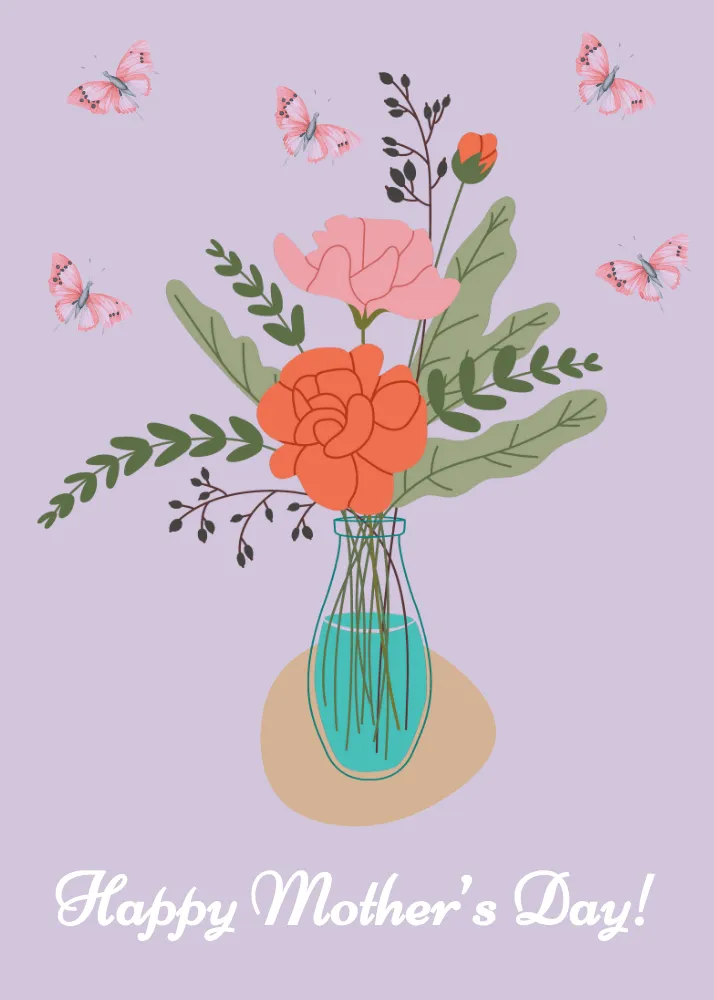 Printable Jar of flowers card for Mom