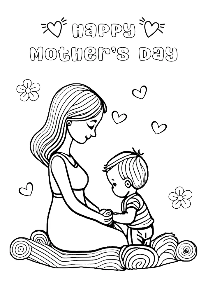 Printable Mom and Baby "Happy Mothers Day" card to color