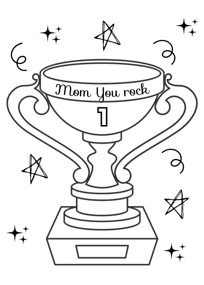 Printable Cup No 1 "Mom you rock" card to color