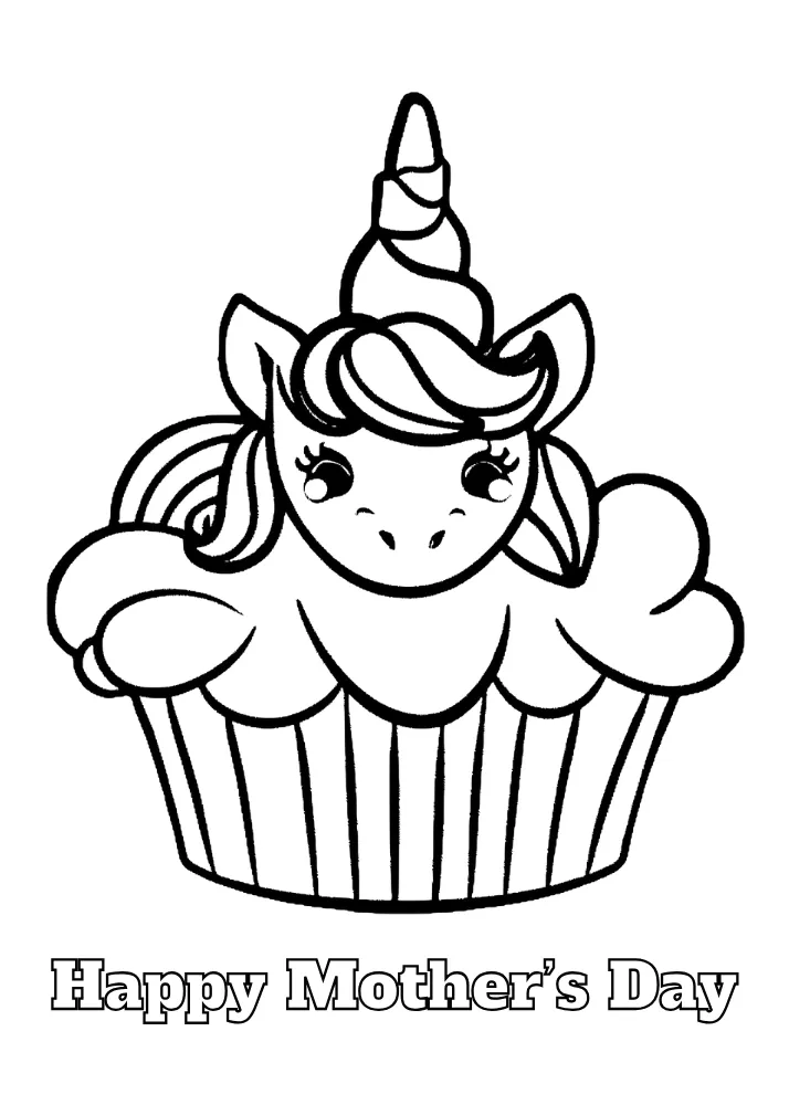 Printable Unicorn Cupcake card for Mom to color