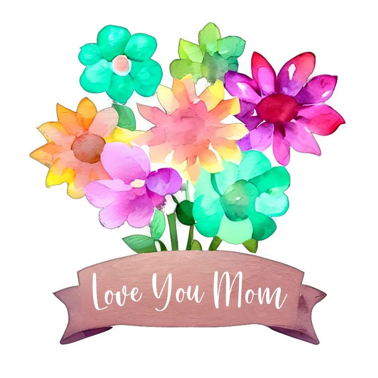 Printable "Love You Mom" Watercolor Bouquet Card