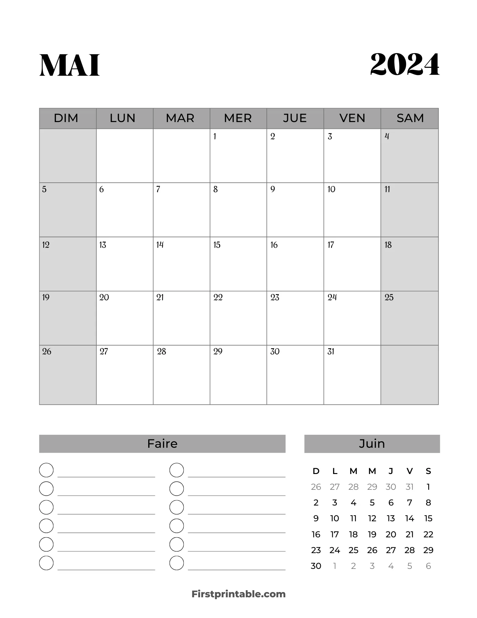French Printable May Calendar 2024 Template 38