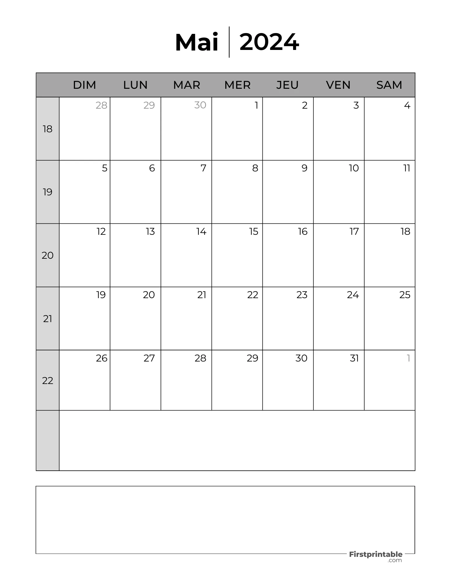 French Printable May Calendar 2024 Template 39