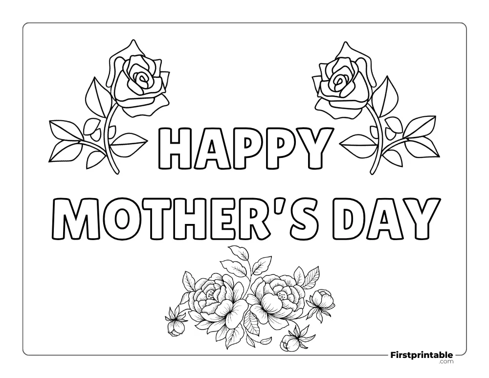 "Happy Mother's Day" Roses Coloring Page