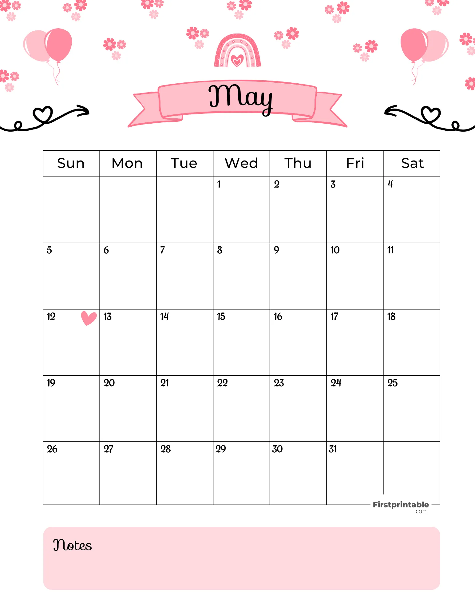 May Calendar 2024 Mother's Day Template 01