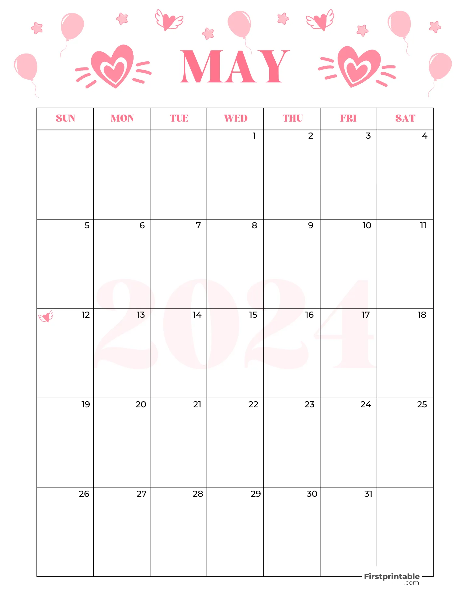 May Calendar 2024 Mothers Day Template 04