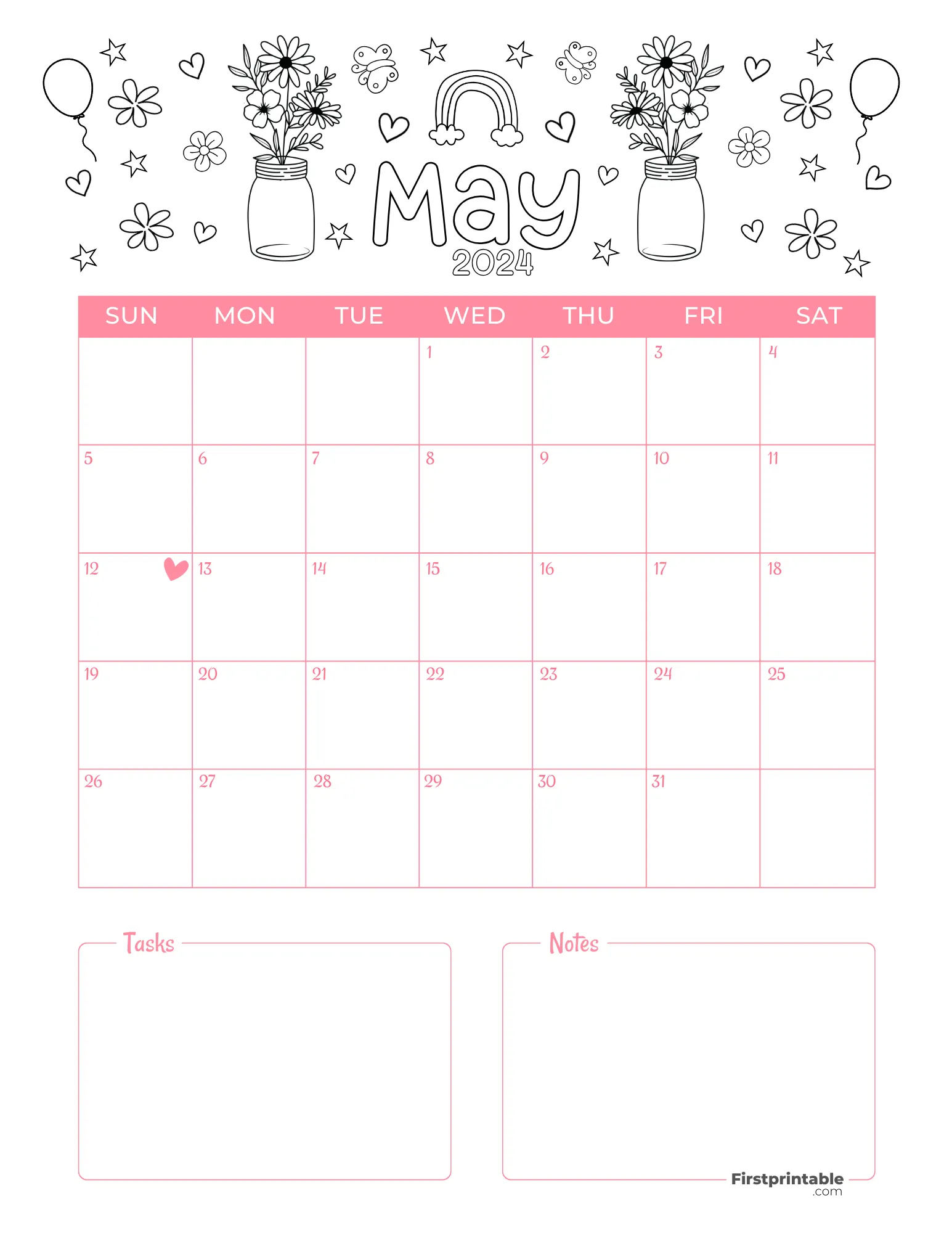 May Calendar 2024 Coloring Template 07