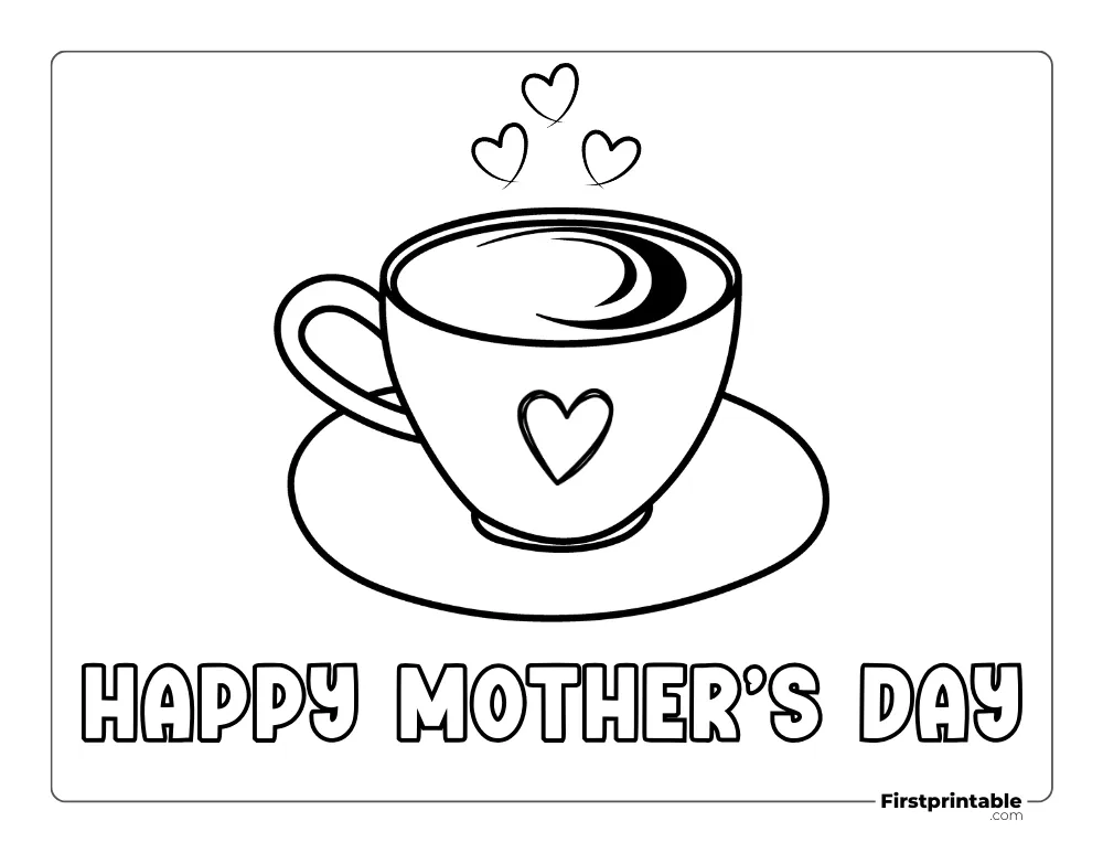 "Happy Mother's Day" Coffee & Heart Coloring Page