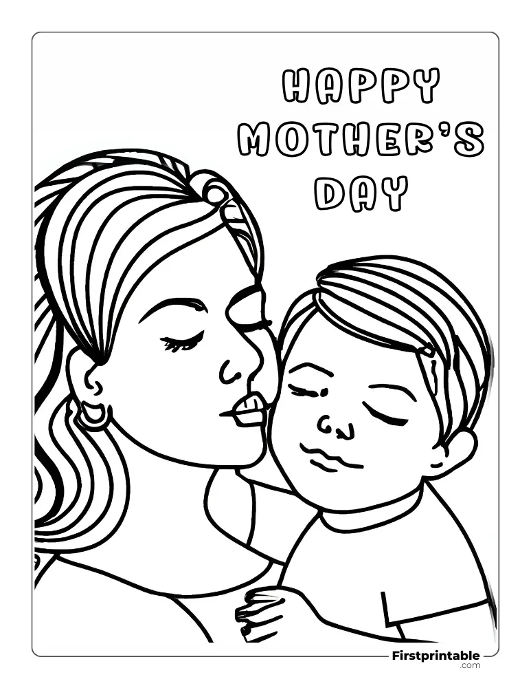 Mom and Child "Happy Mother's Day" Coloring Page