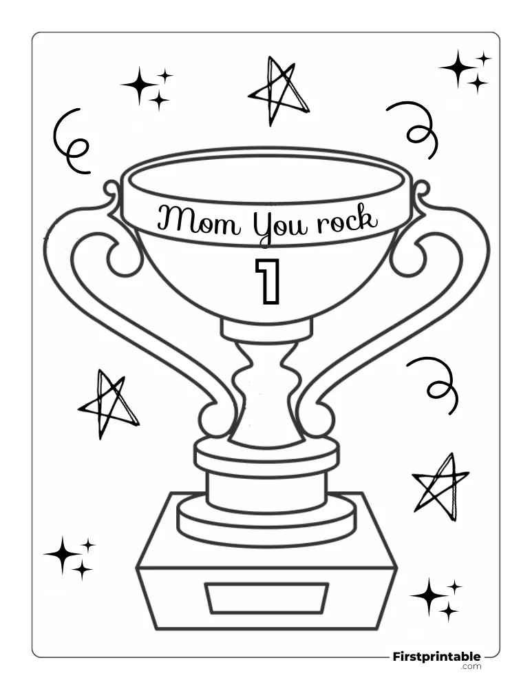 "No 1 Mom" Trophy Coloring Page