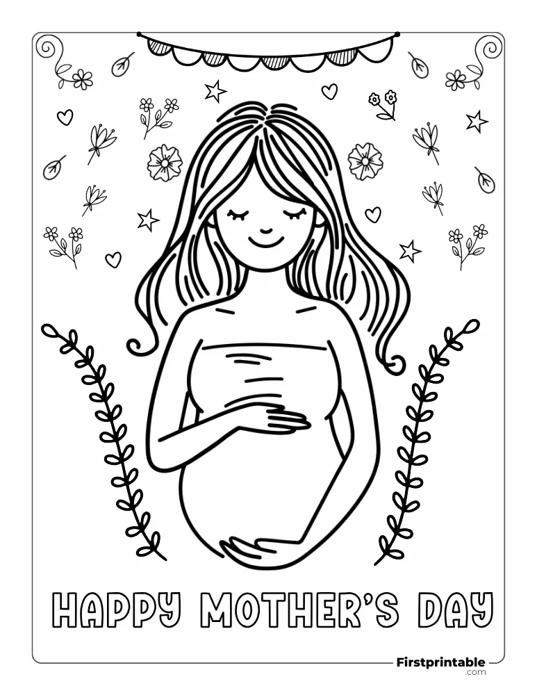 "Happy Mother's Day" Pregnant women Coloring Page