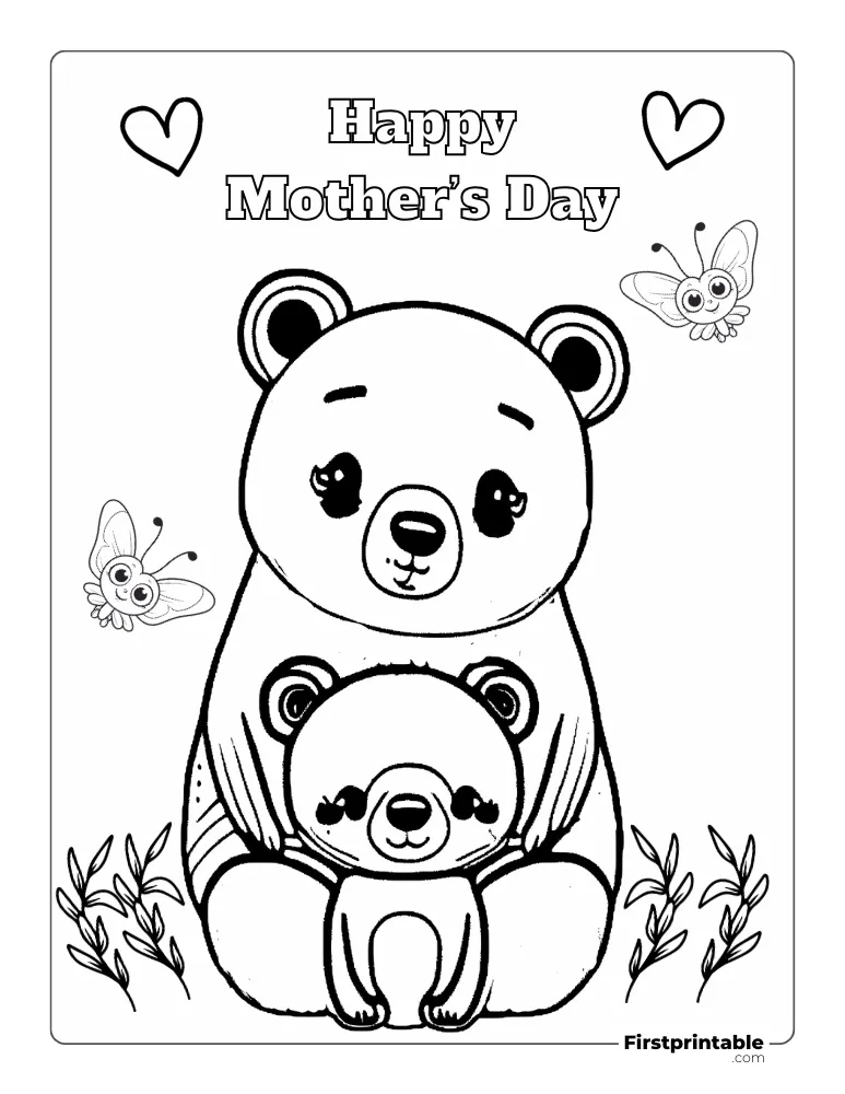 "Happy Mother's Day" Teddy bear Coloring Page