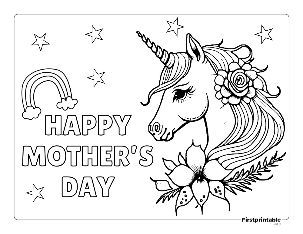 "Happy Mother's Day" Unicorn Coloring Page