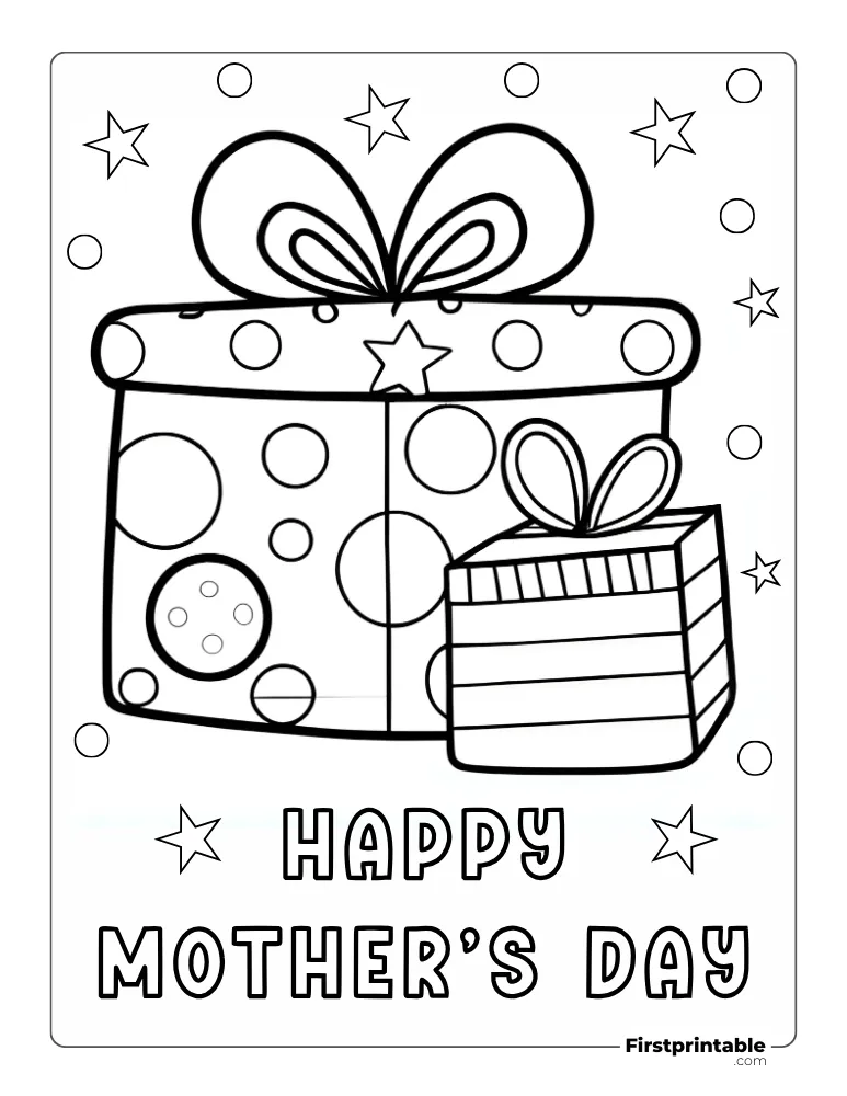 "Happy Mother's Day" Gift box Coloring Page