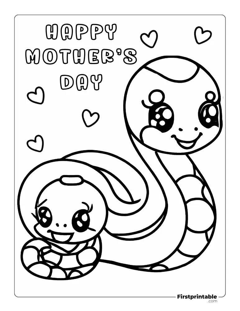 "Happy Mother's Day" Snake and his baby Coloring Page
