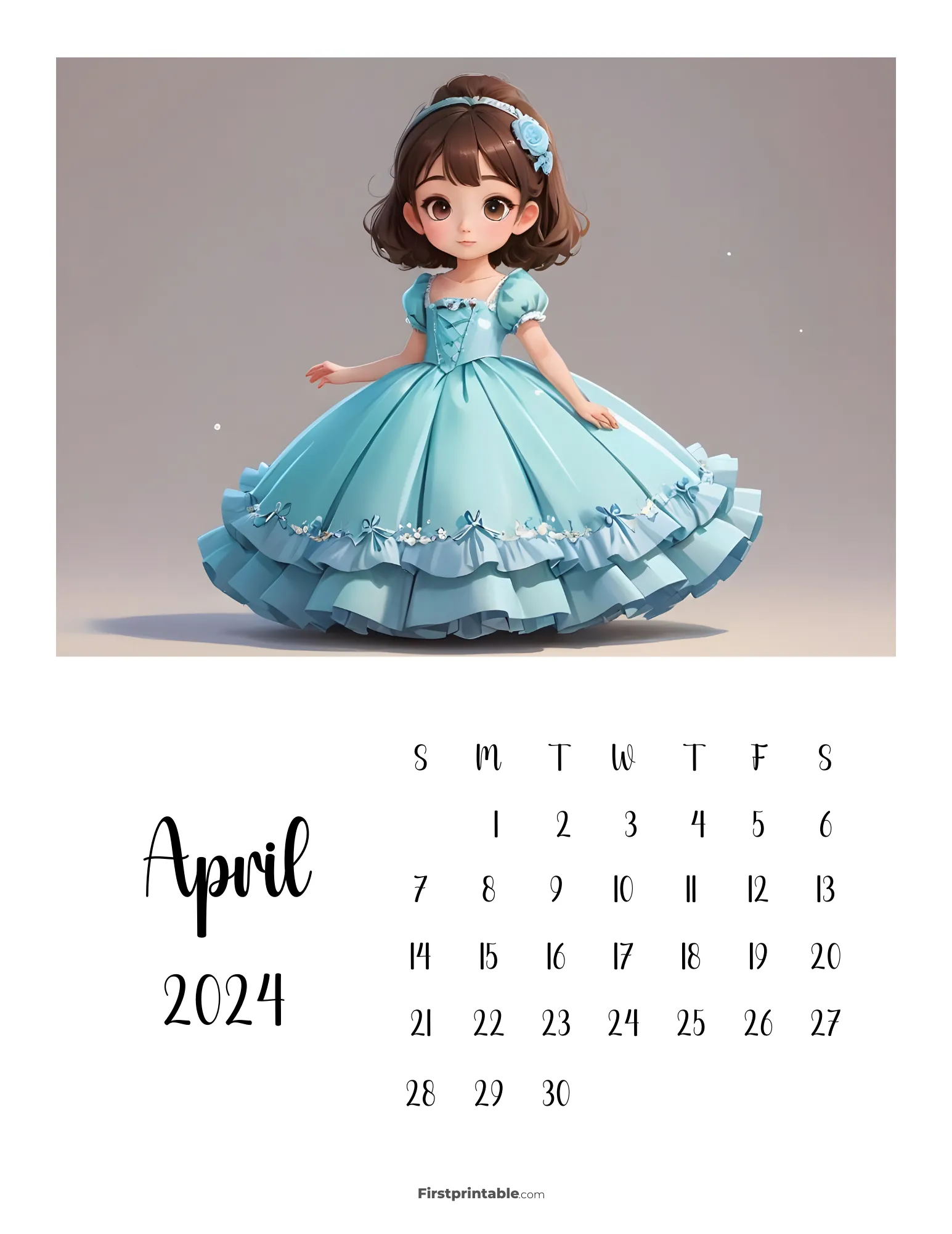 Printable April Anime Calendar 2024 Template 19