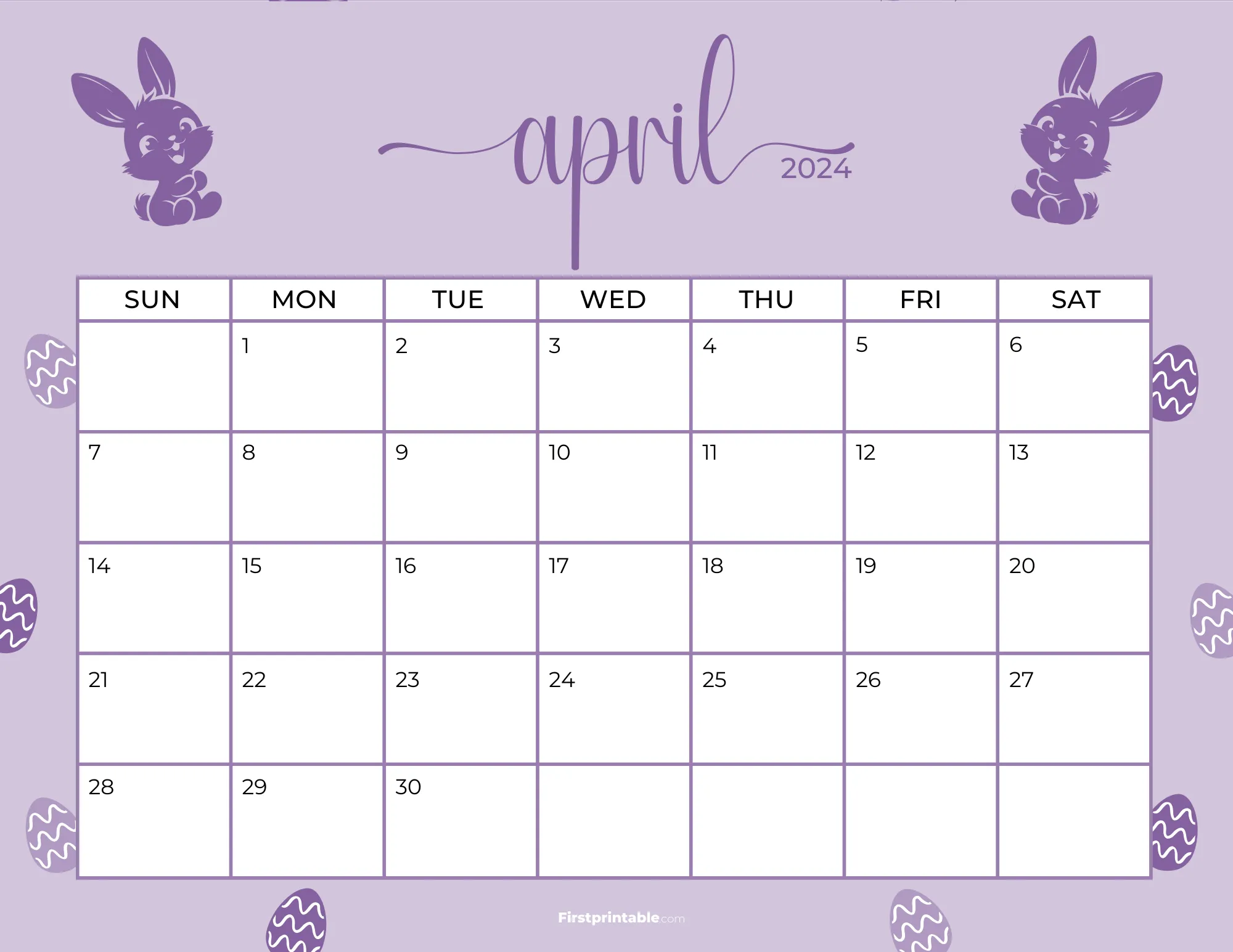 Printable April Calendar 2024 Easter Template 32