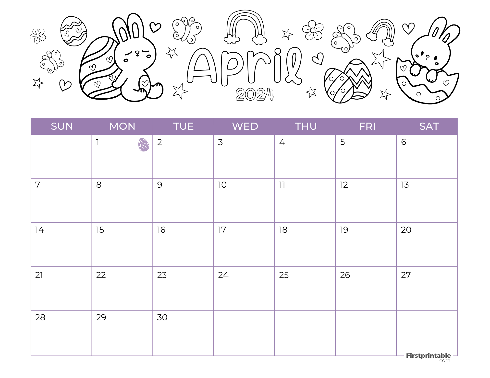Printable April Calendar 2024 Easter Template 42