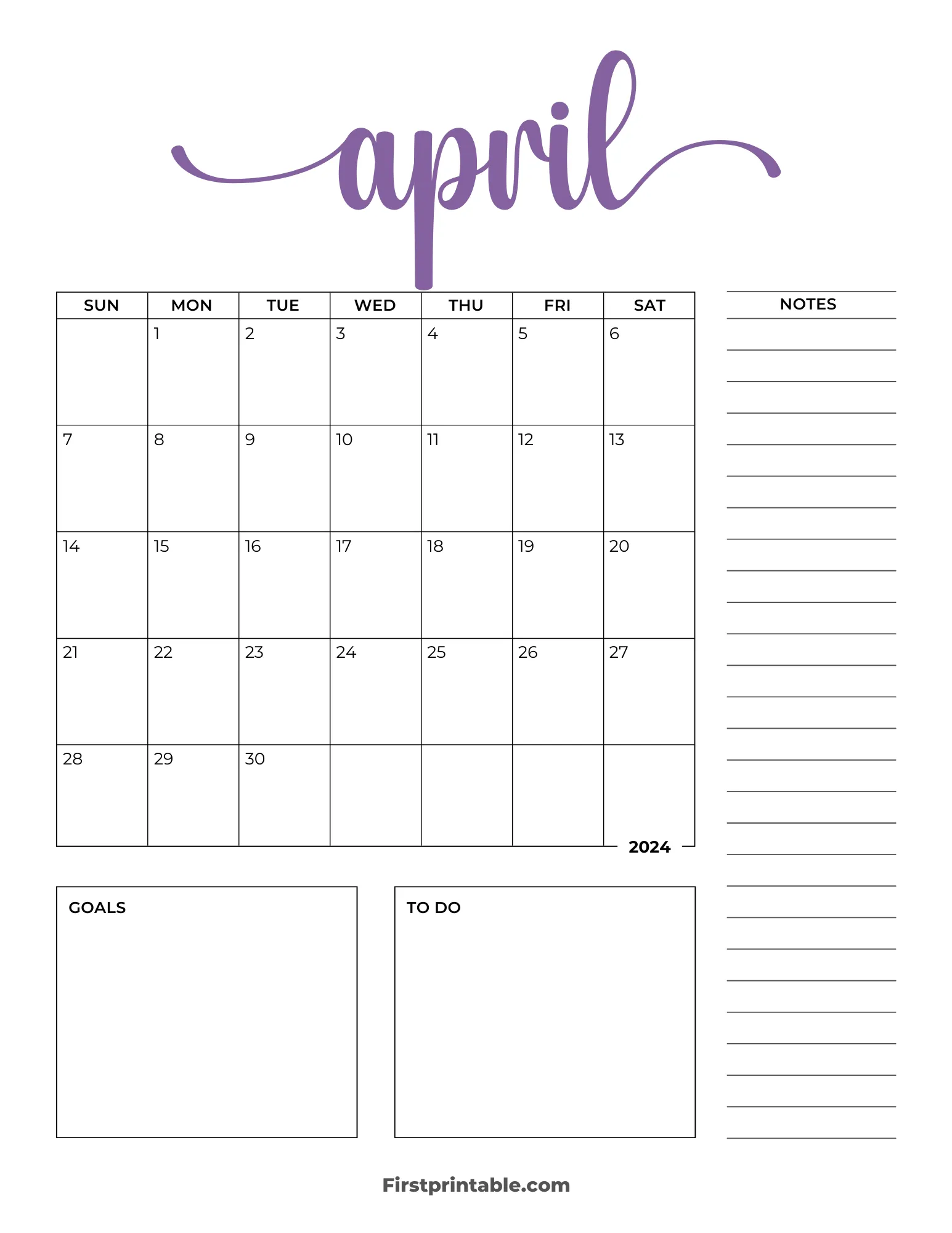 Printable April Calendar 2024 Template 10