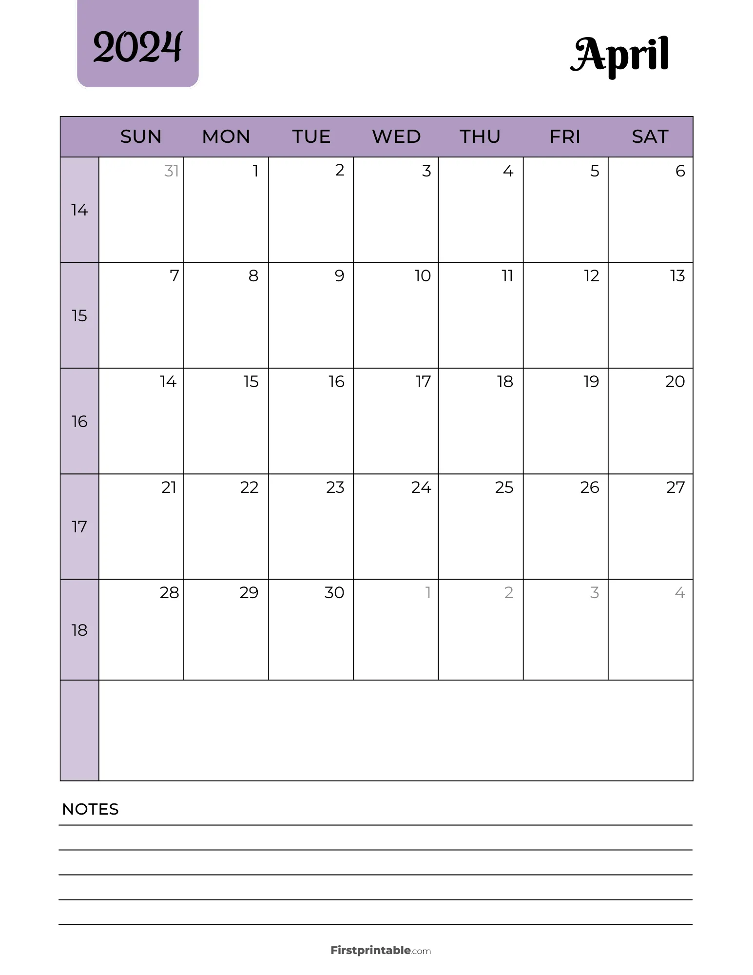 Printable April Calendar 2024 Template 16