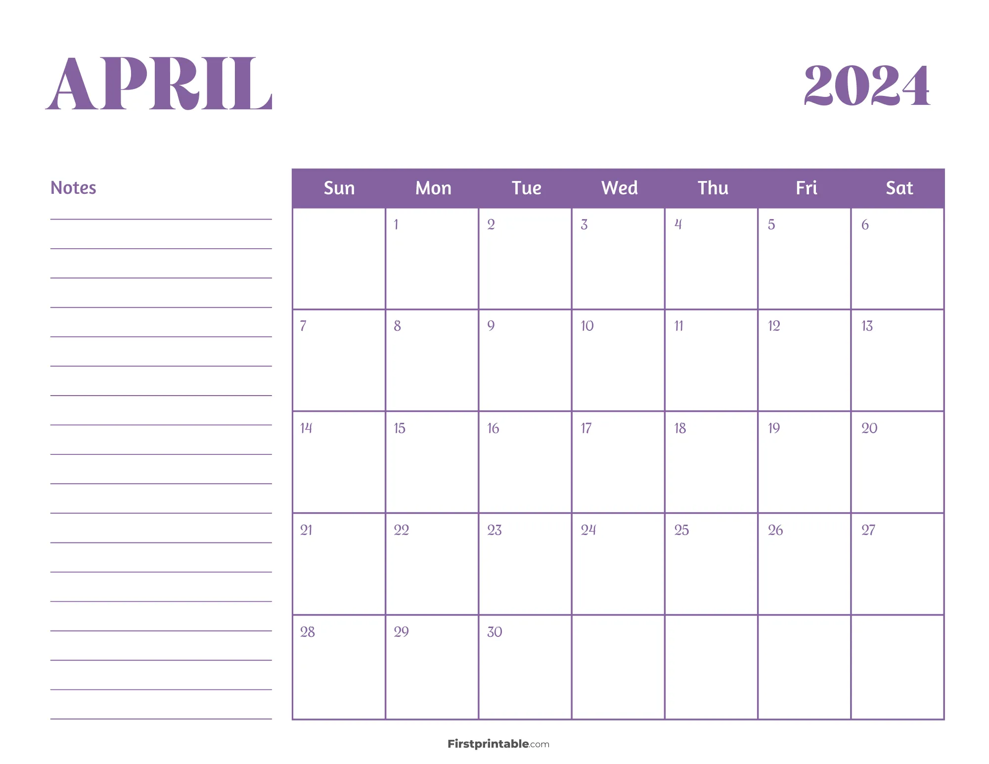 Printable April Calendar 2024 Template 29