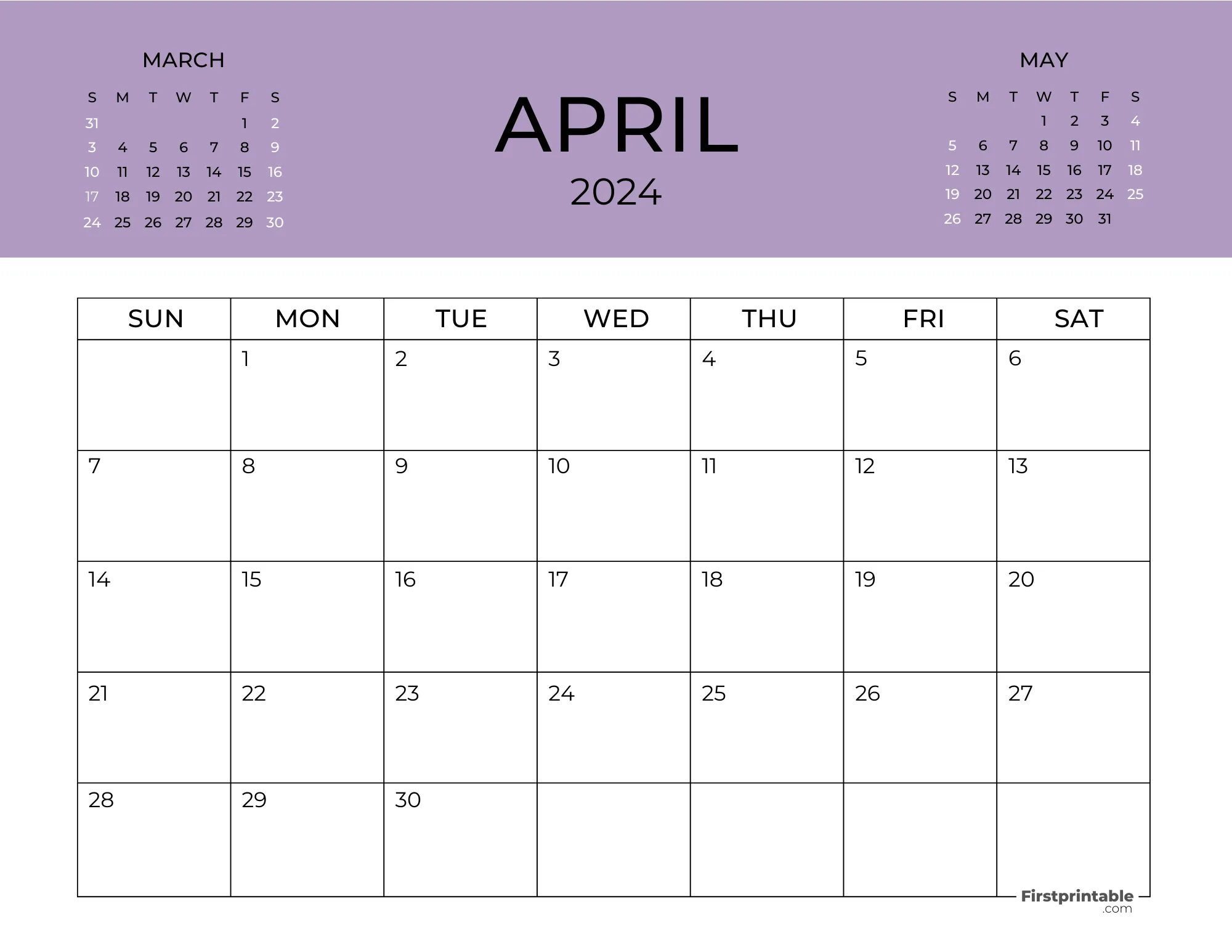 Printable April Calendar 2024 Template 30