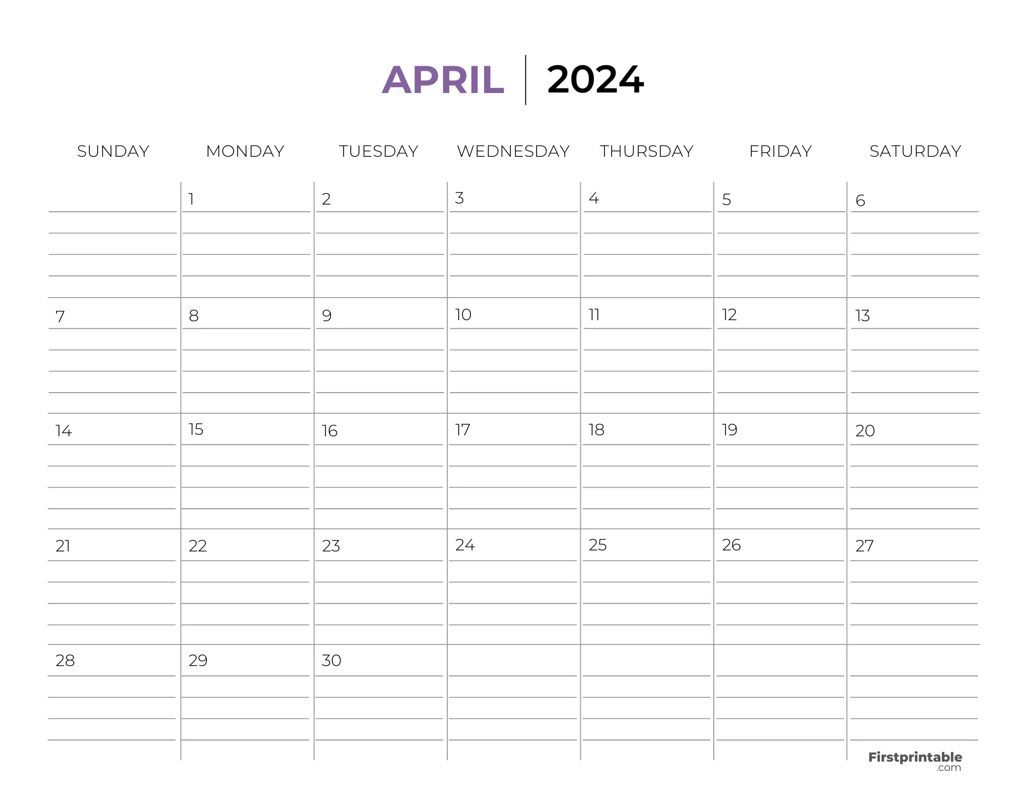 Printable April Calendar 2024 Template 33