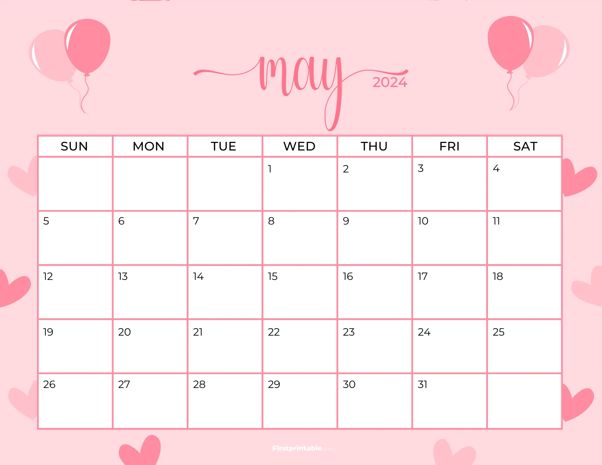 Printable May Calendar 2024 Mother's Day Template 32