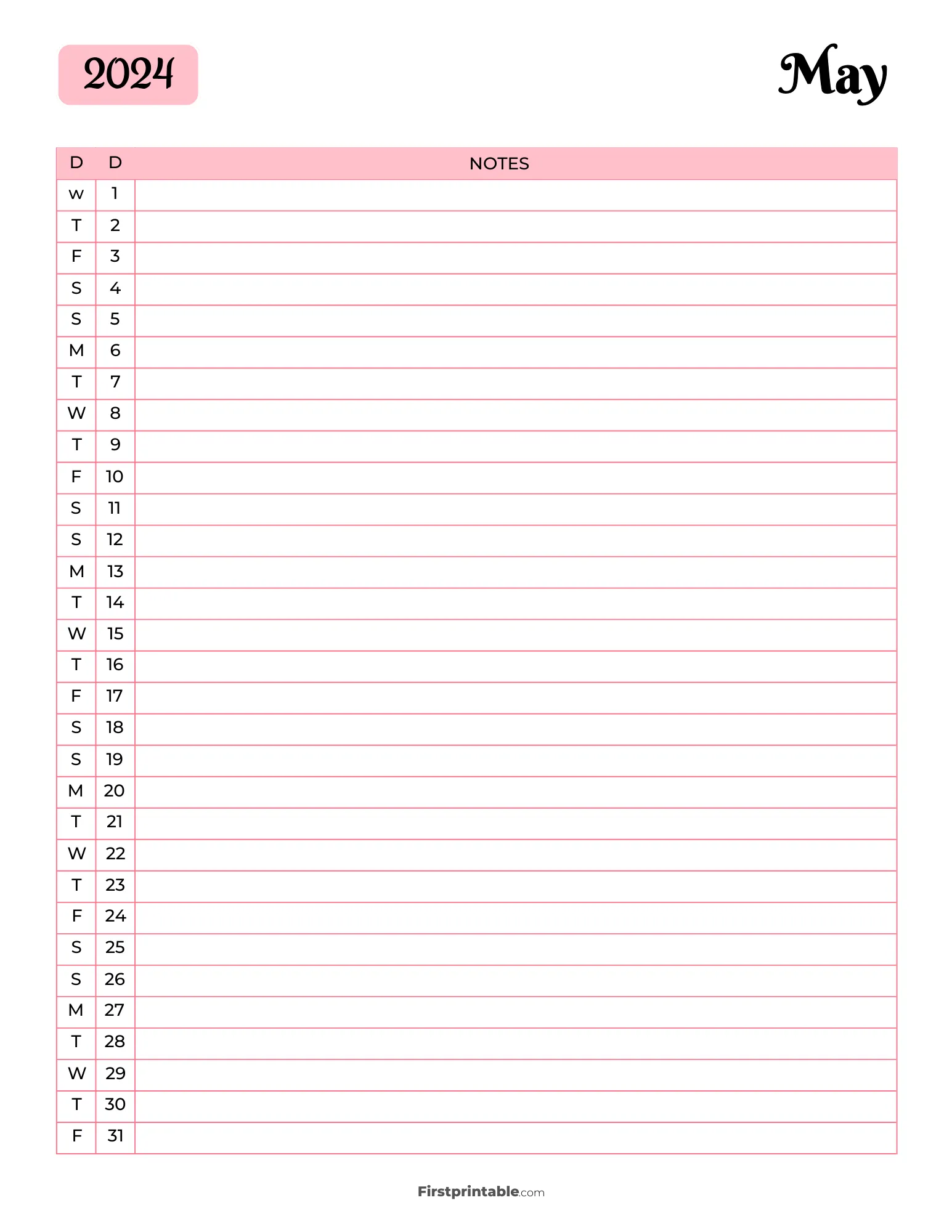 Printable May Calendar 2024 Template 13