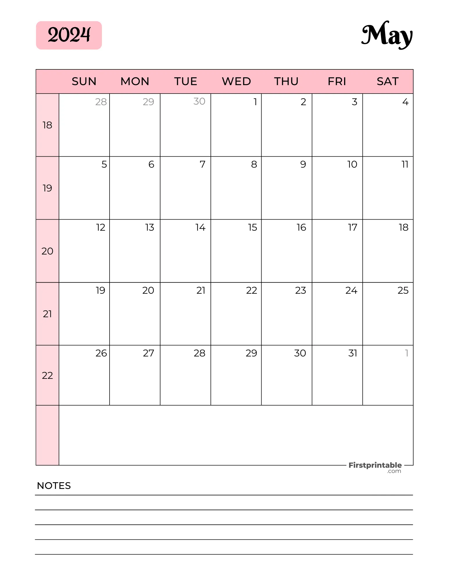 Printable May Calendar 2024 Template 16
