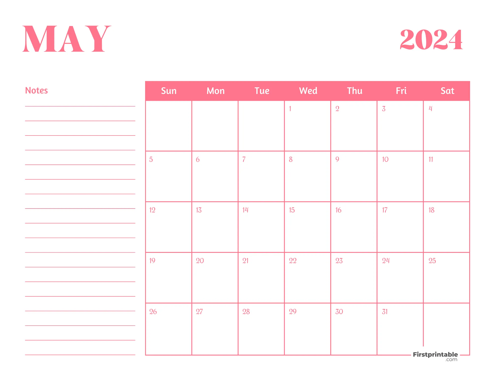 Printable May Calendar 2024 Template 29