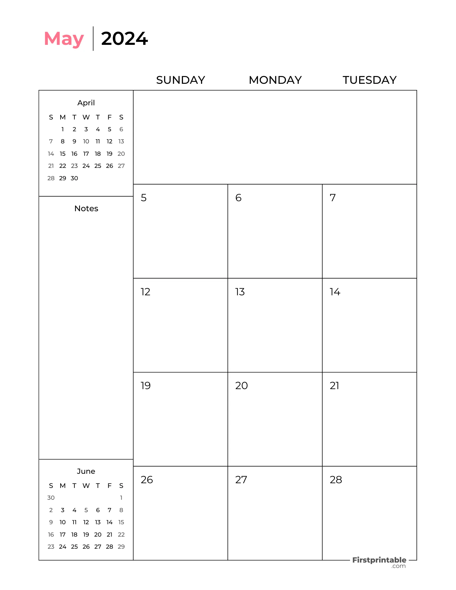 Printable May Calendar 2024 Two Page Template 21