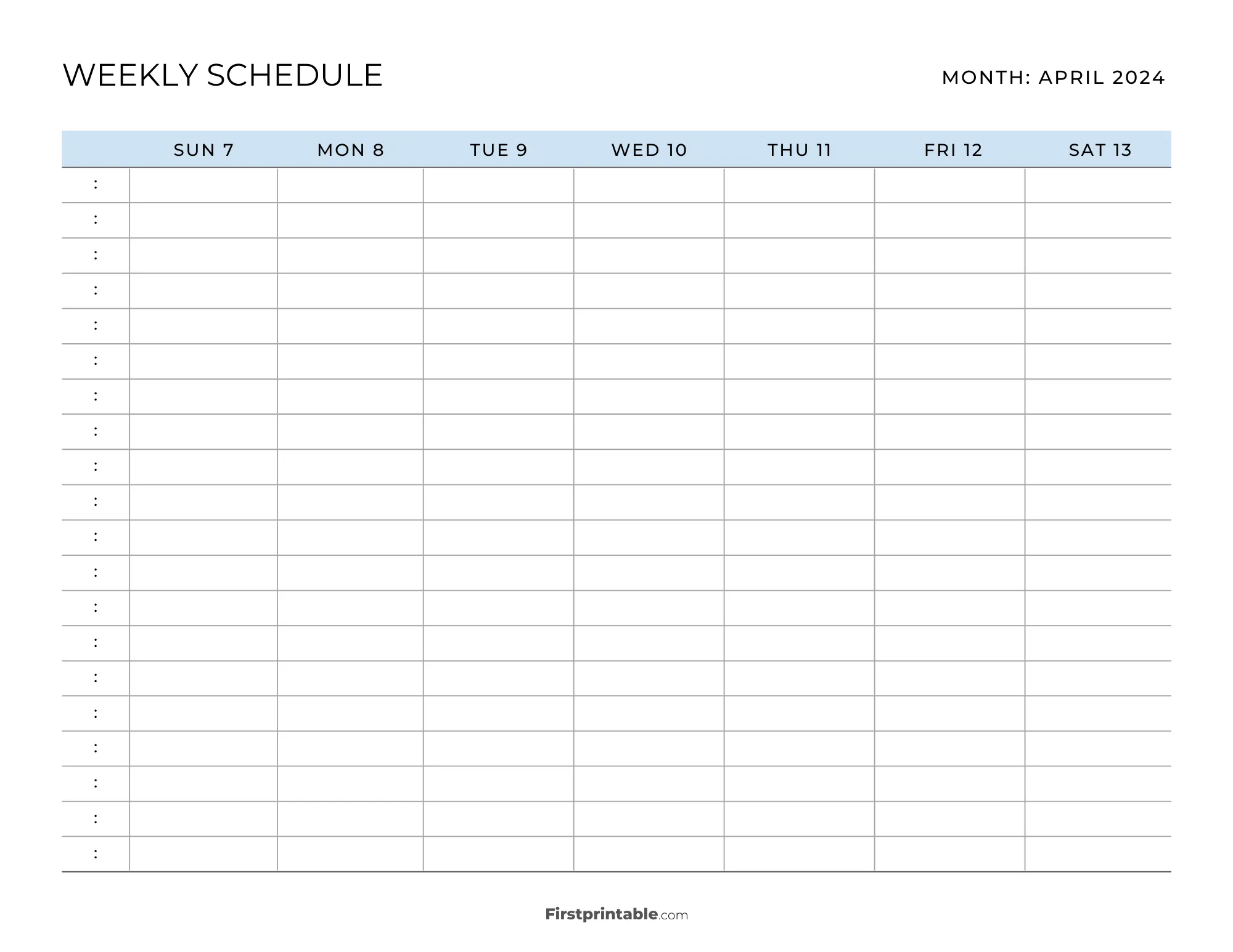 Printable Weekly Schedule Template April 2024 - Blue