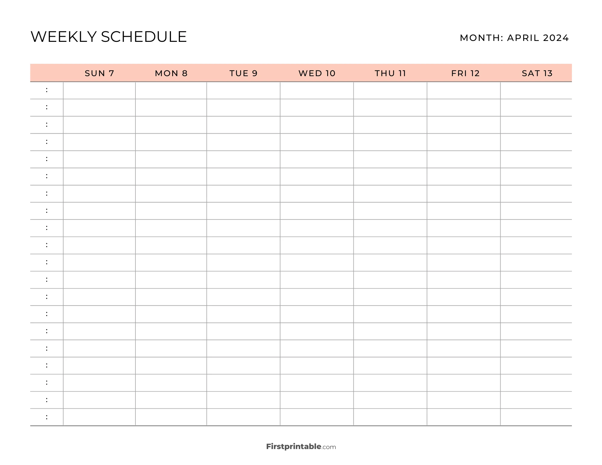 Printable Weekly Schedule Template April 2024 - Orange