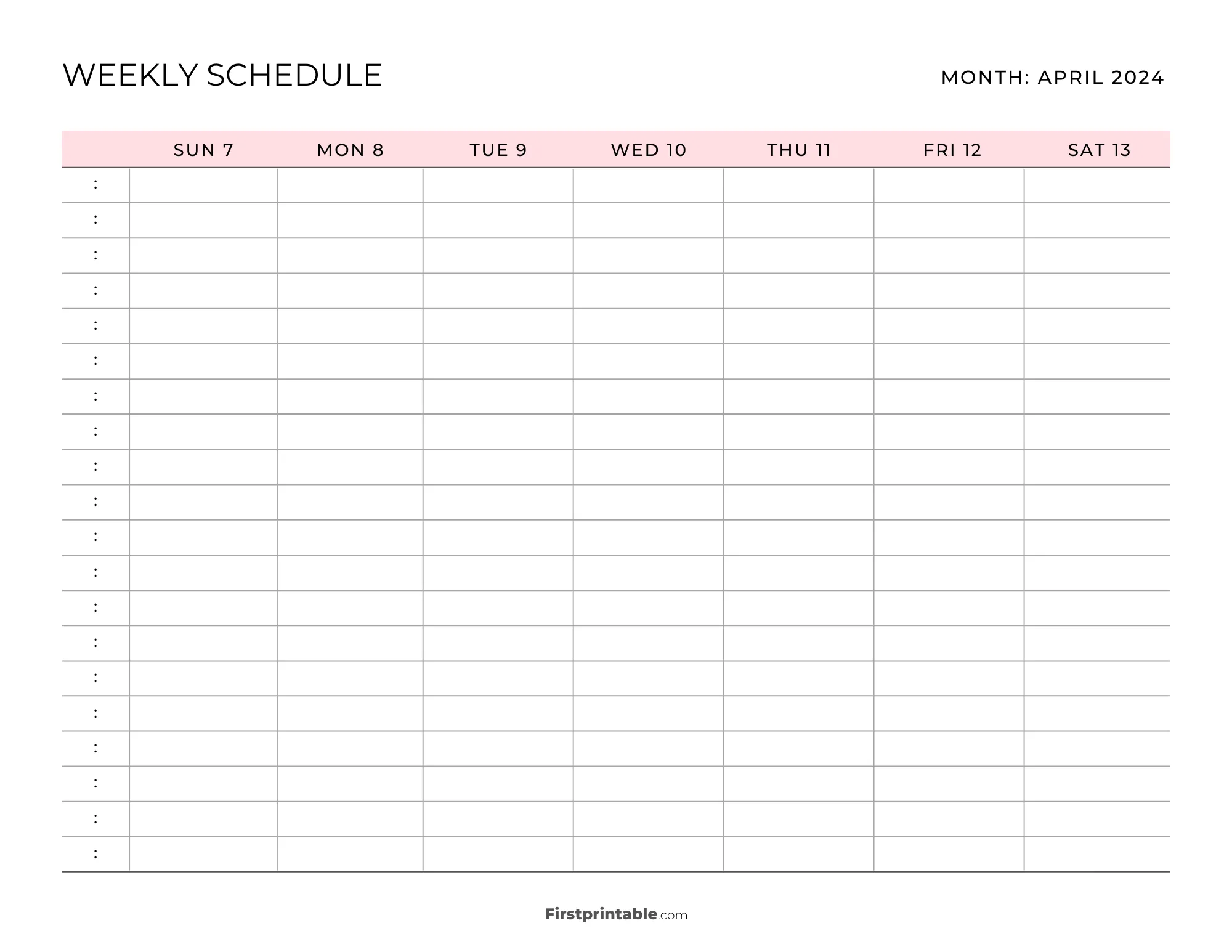 Printable Weekly Schedule Template April 2024 - Pink