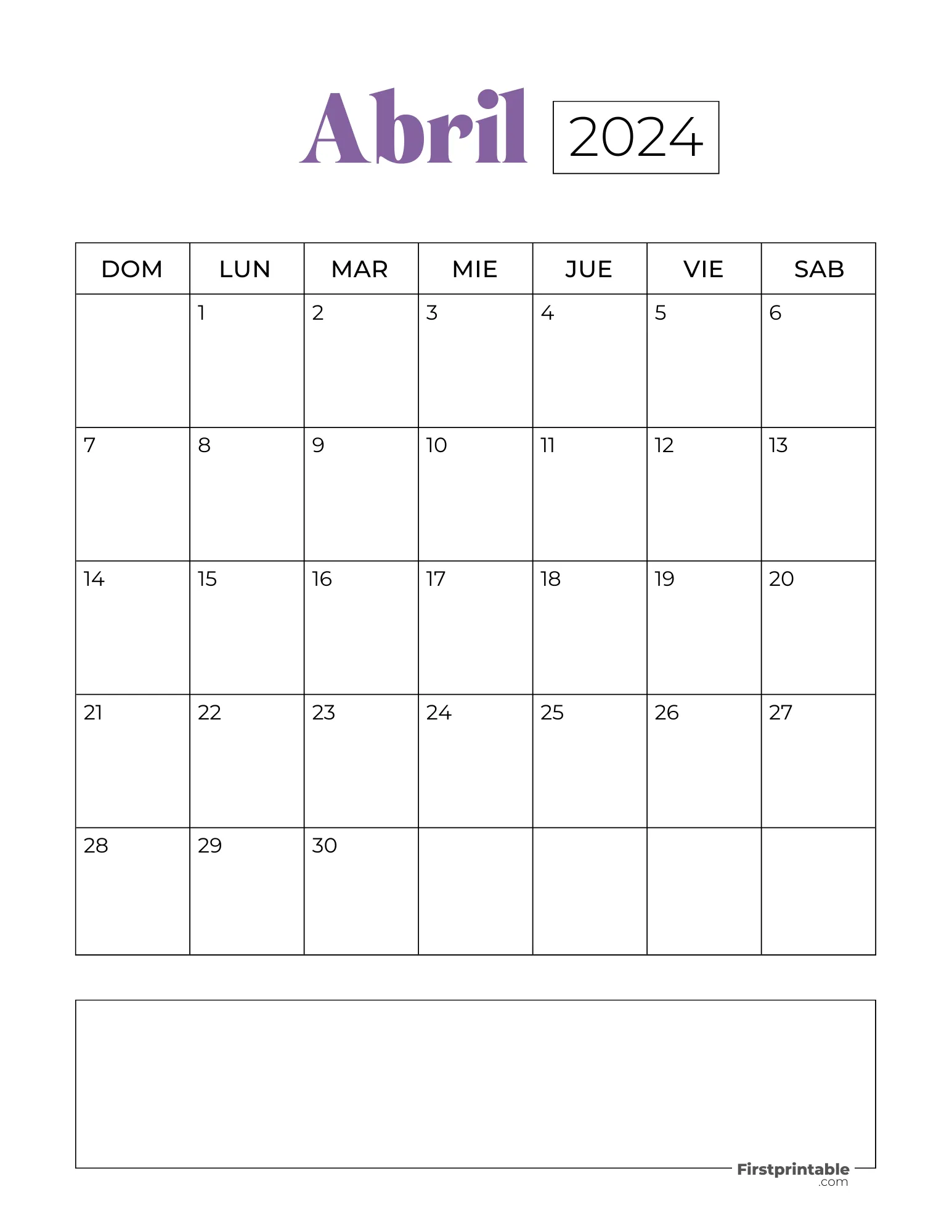 Spanish Printable April Calendar 2024 Template 27