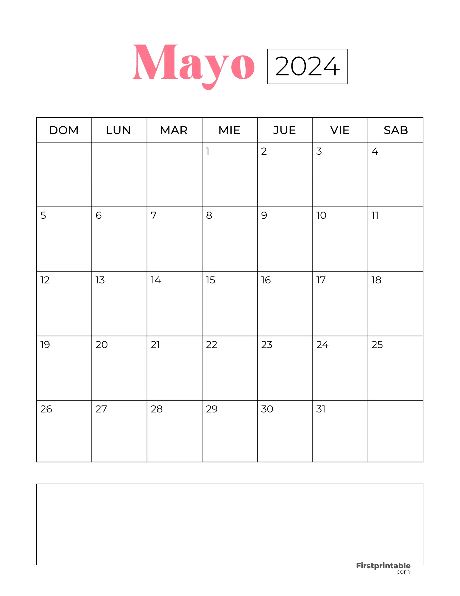 Spanish Printable May Calendar 2024 Template 27
