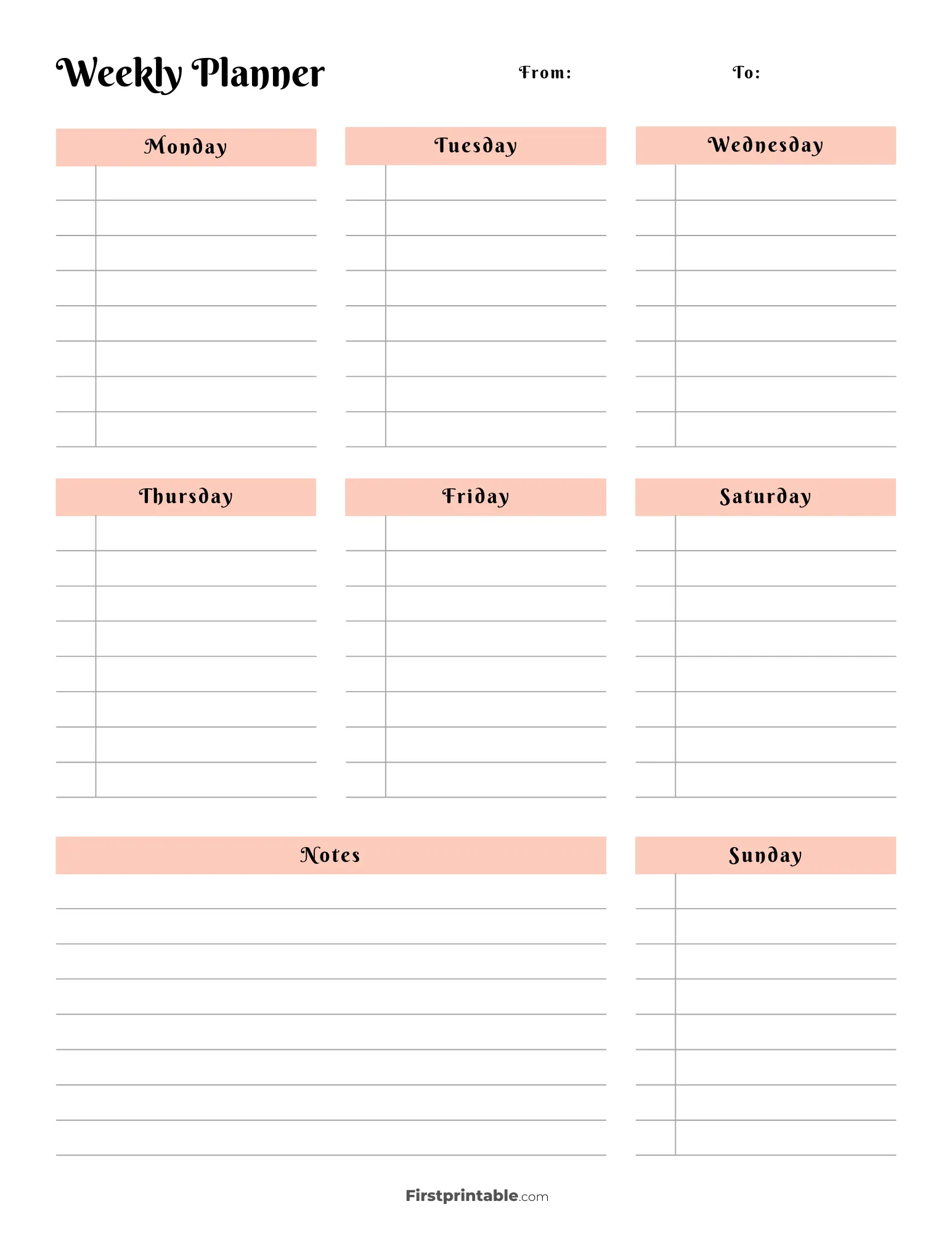 Undated Aesthetic Weekly Planner with Lines 10