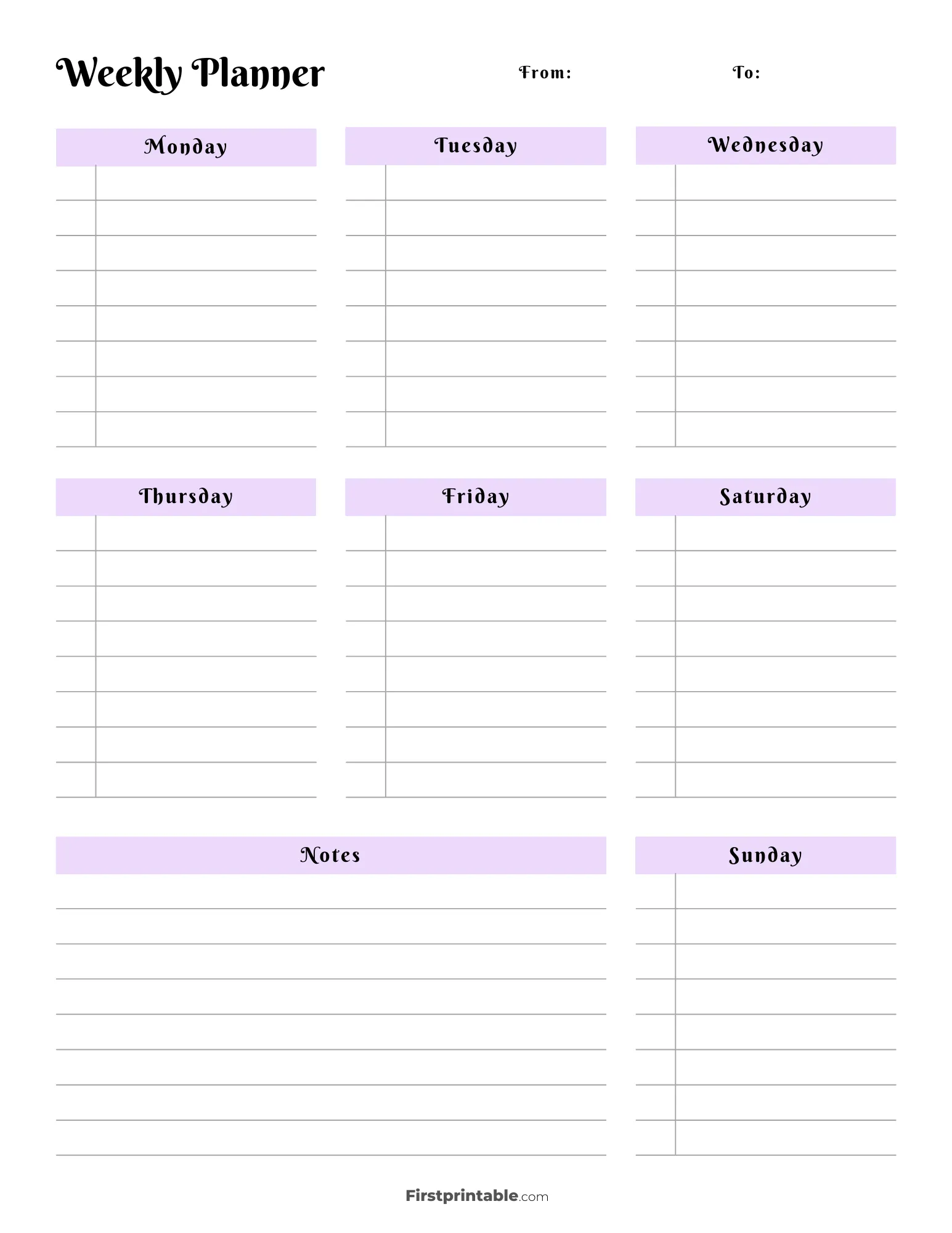 Undated Aesthetic Weekly Planner with Lines 11