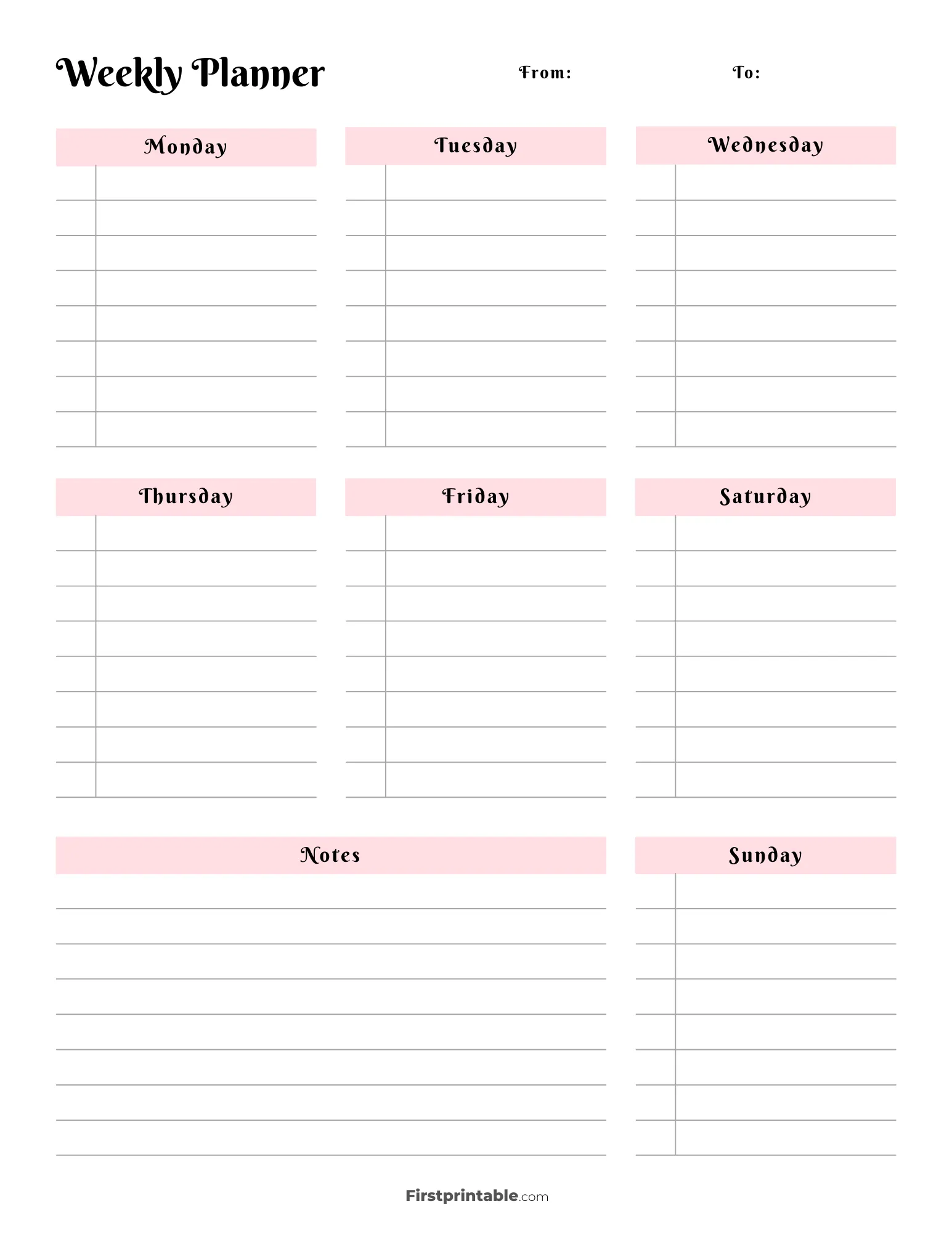 Undated Aesthetic Weekly Planner with Lines 12