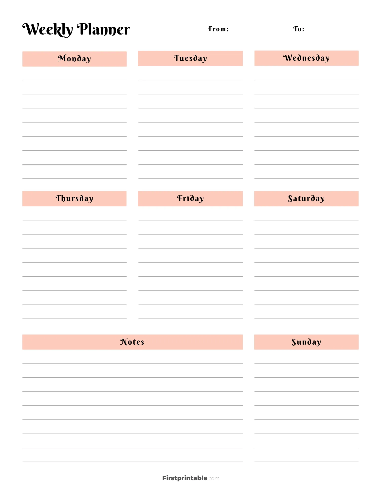 Undated Aesthetic Weekly Planner with lines 17