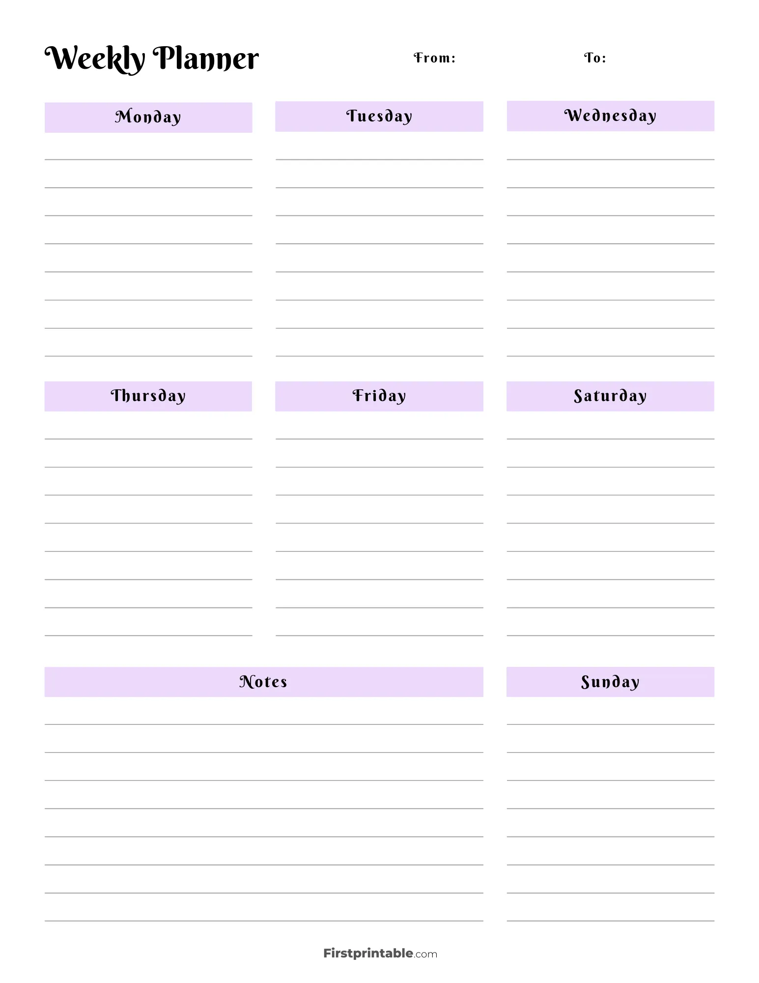 Undated Aesthetic Weekly Planner with lines 18