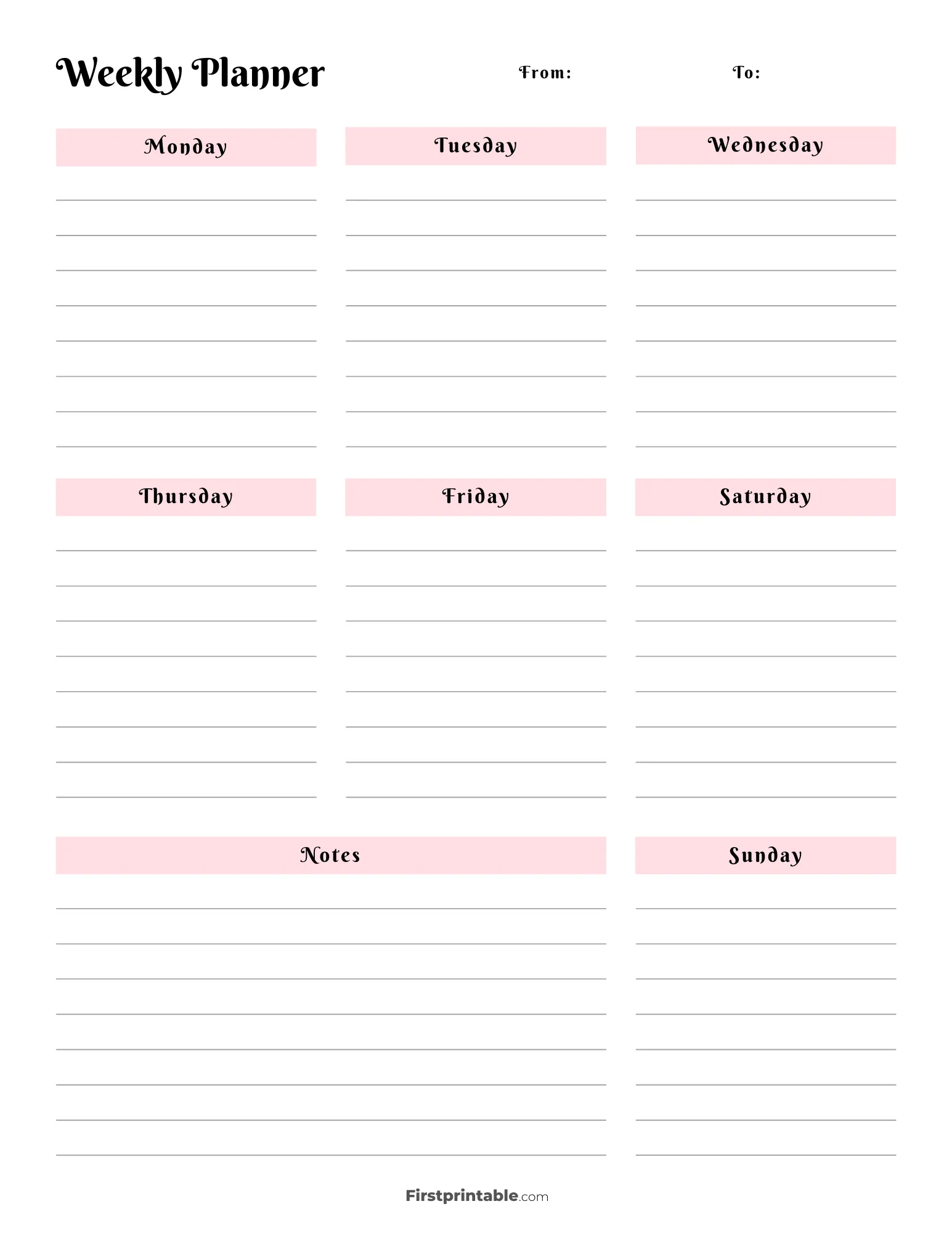 Undated Aesthetic Weekly Planner with lines 19