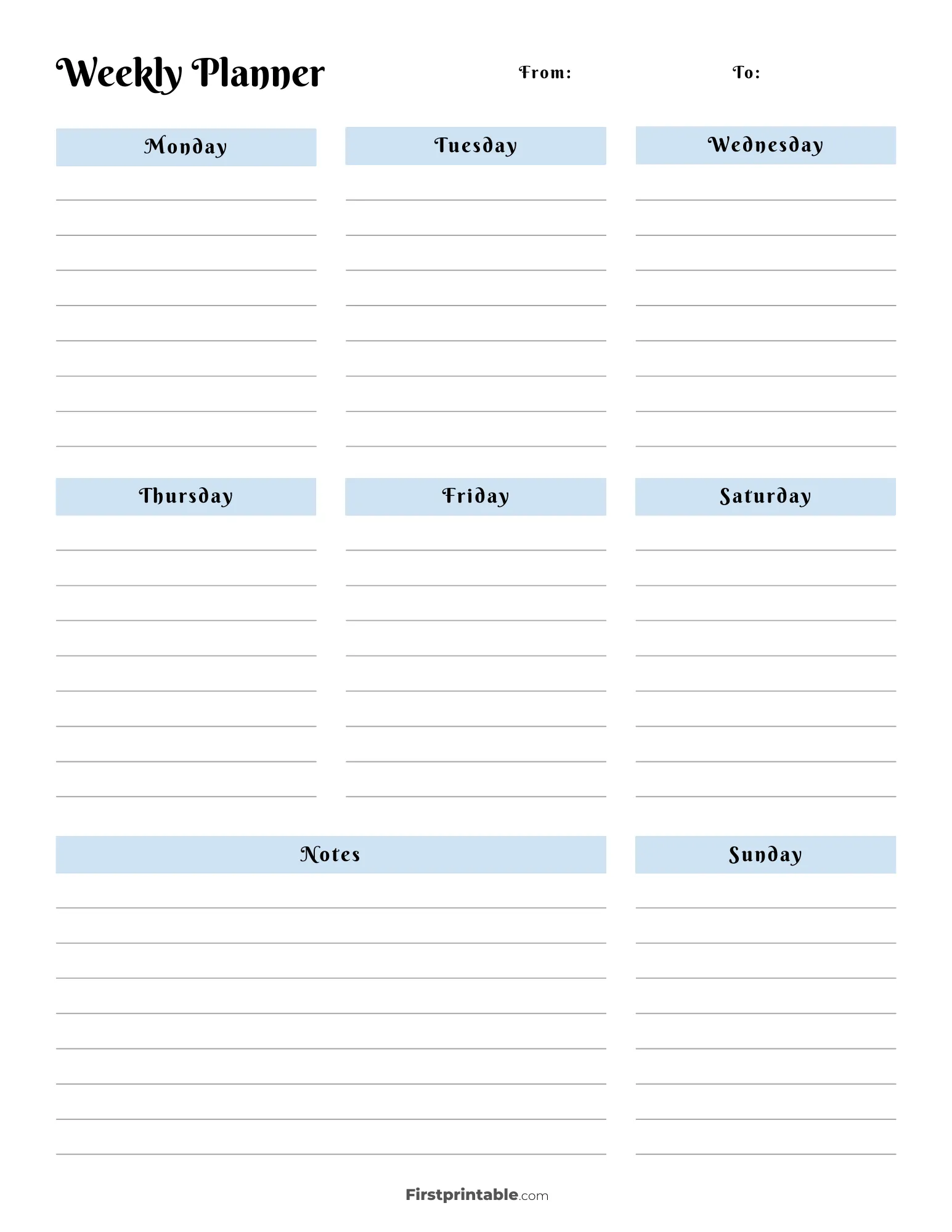 Undated Aesthetic Weekly Planner with lines 20