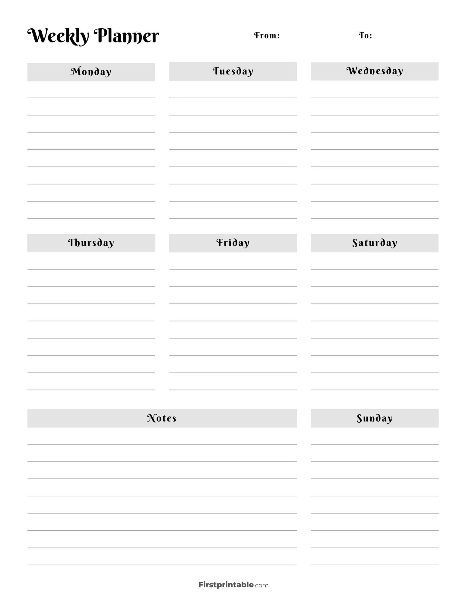 Undated Aesthetic Weekly Planner with lines 21