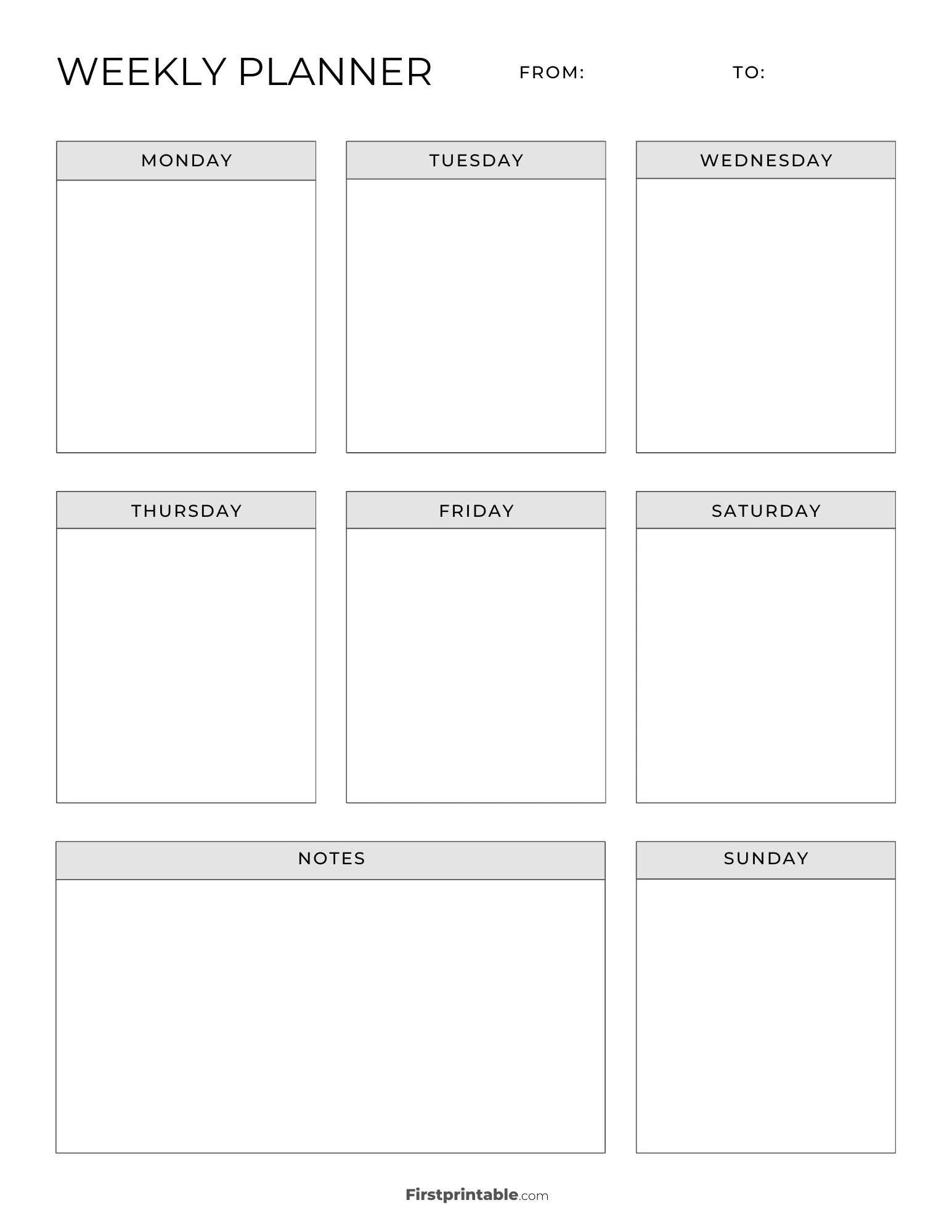Undated Blank Weekly planner 30