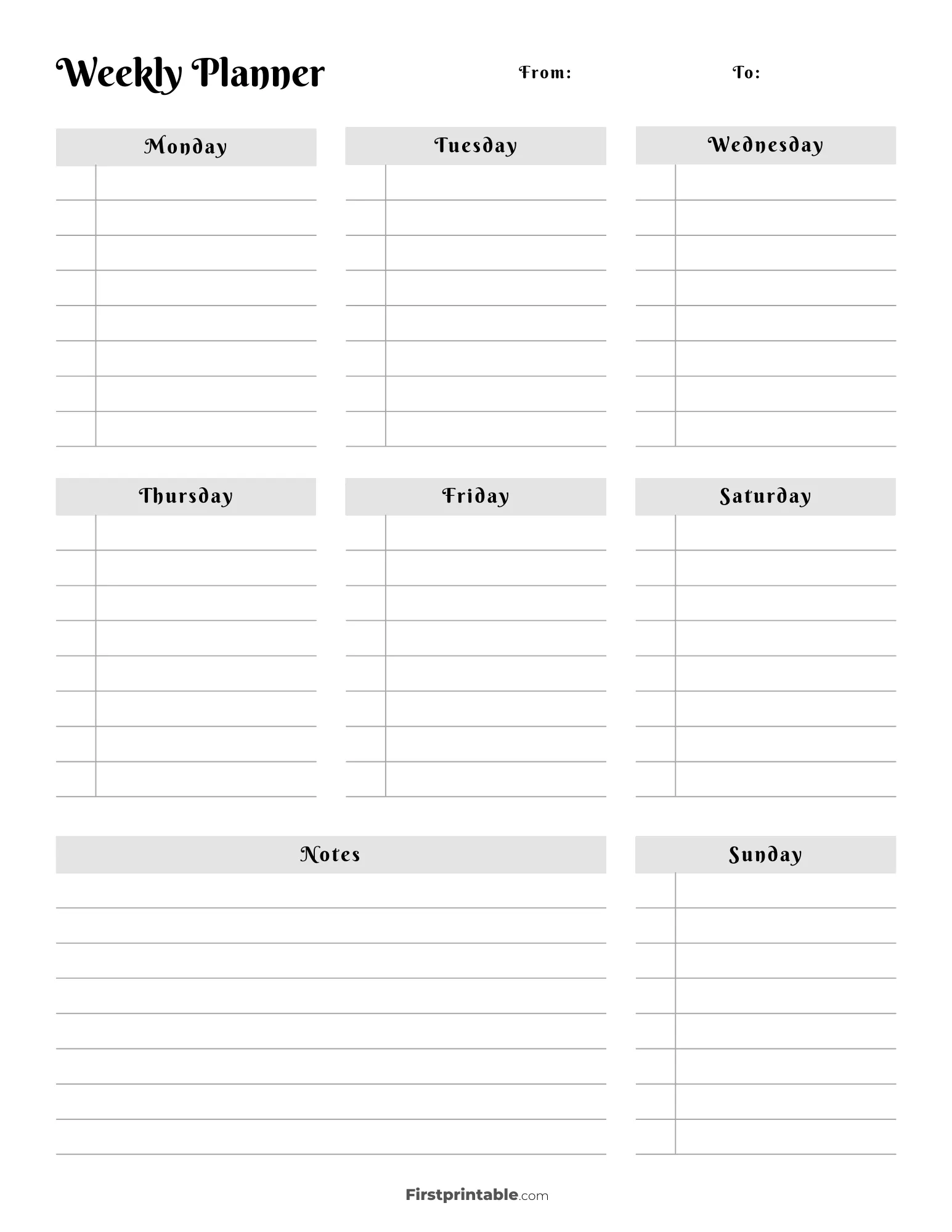 Undated Minimalist Weekly Planner with Lines 14