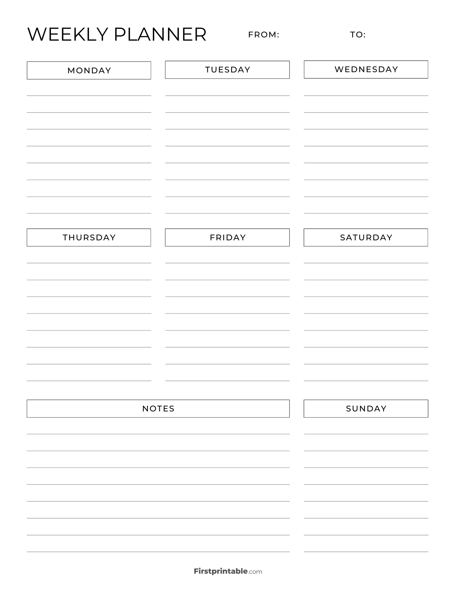 Undated Minimalist Weekly Planner with lines 15