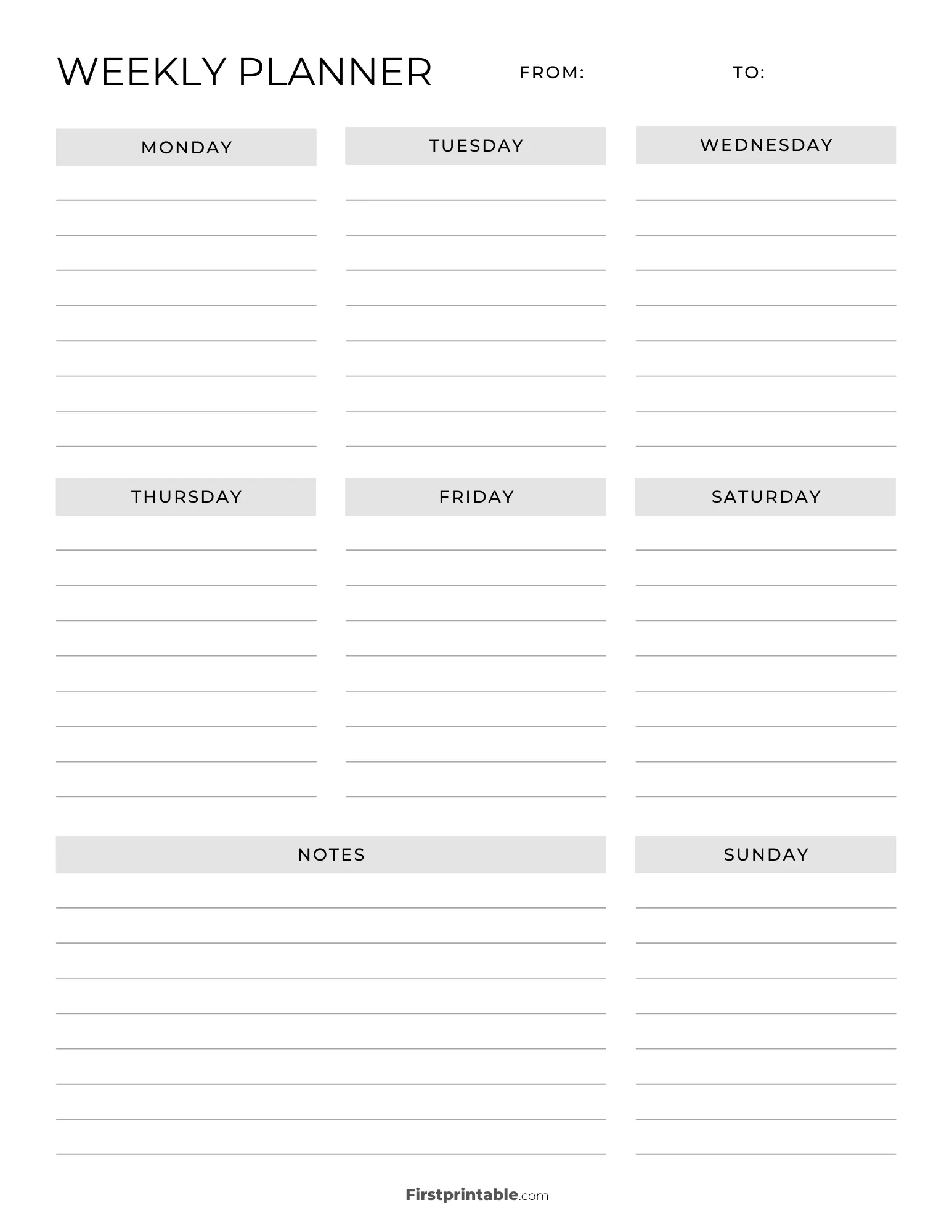 Undated Minimalist Weekly Planner with lines 16