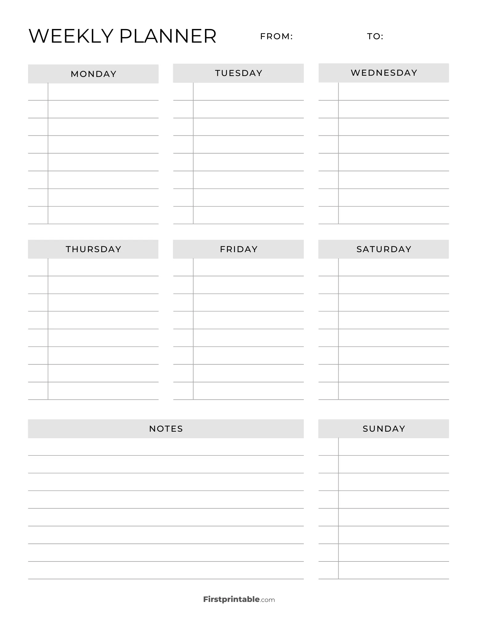 Undated Minimalist Weekly planner with Lines 09